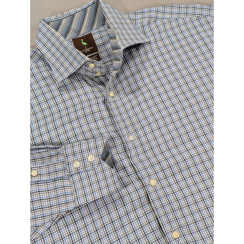 TailorByrd Shirt Mens Extra Large Blue Black White Check 100% Cotton Flip Cuff